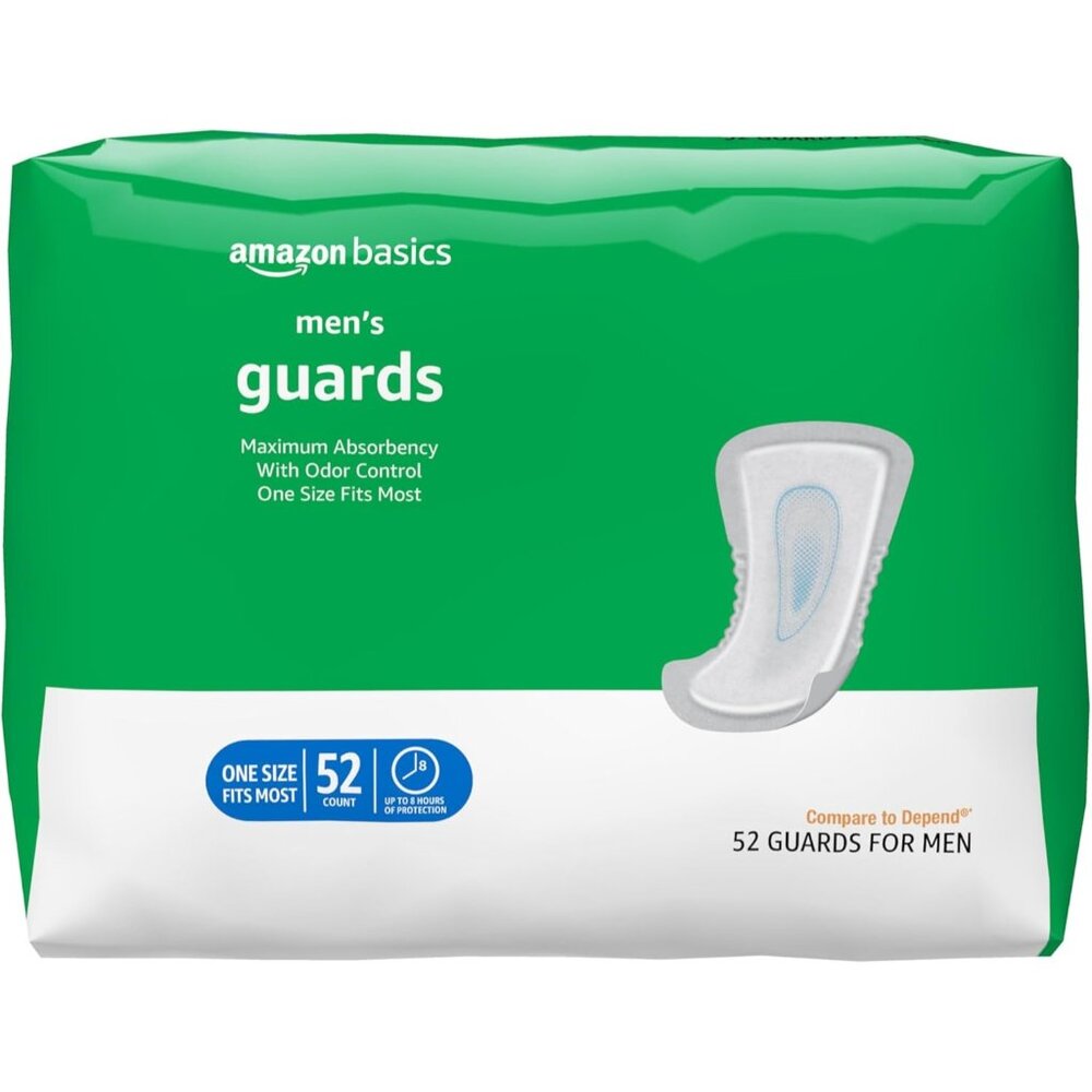 Amazon Basics Men's Incontinence Guards, Maximum Absorbency, 52 Count, (1 Pack o